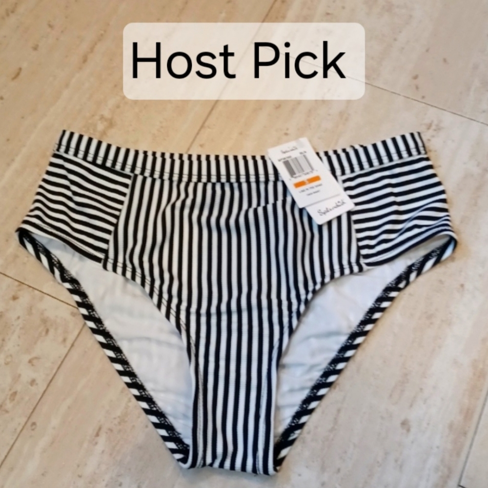 New Splendid High Waist "Line in the Sand" Black/White Bikini Bottoms